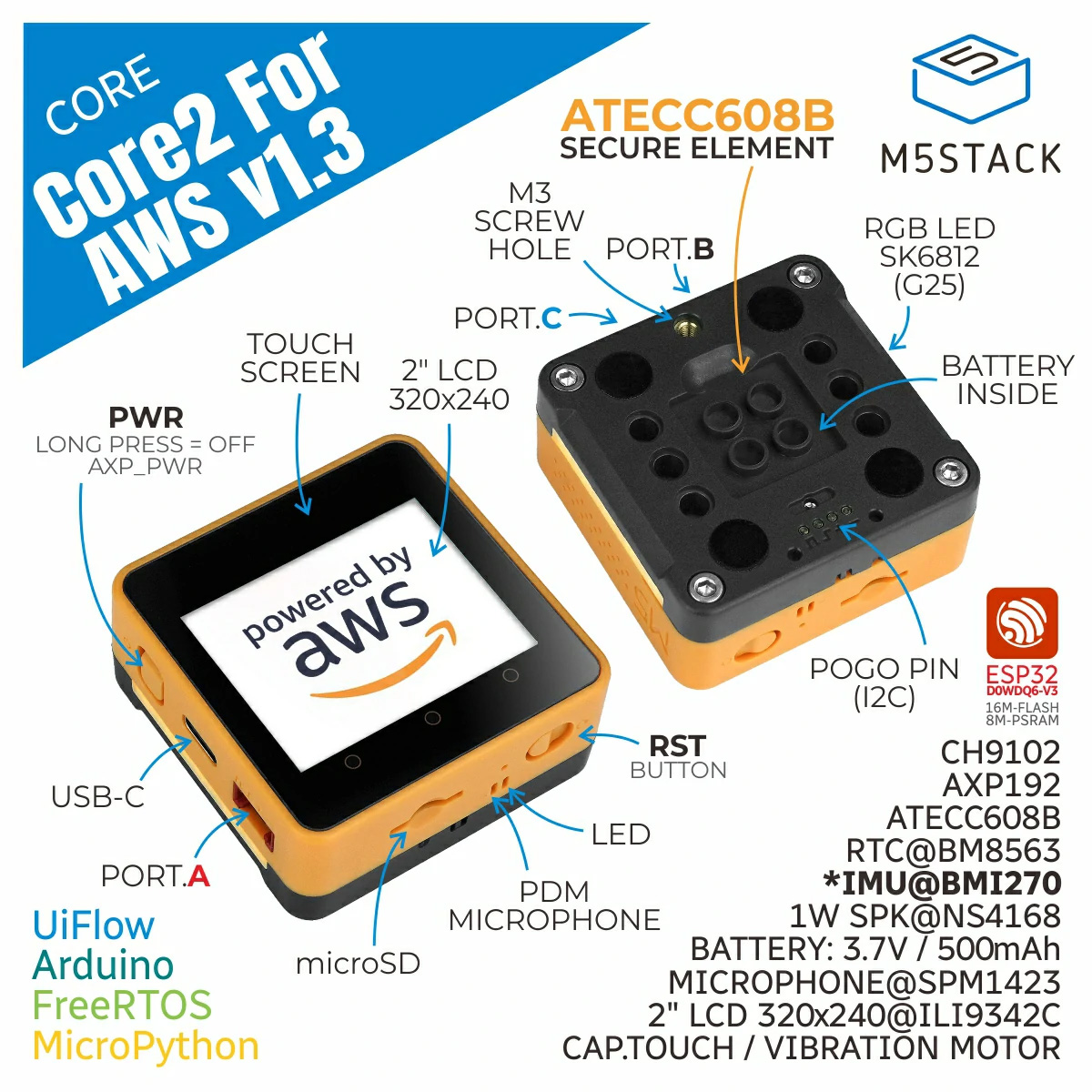 Kit IoT AWS M5Stack Core2 ESP3 - M5Stack Core2 avis et prix